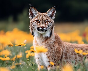 Obraz premium Lynx in Yellow Flower Field