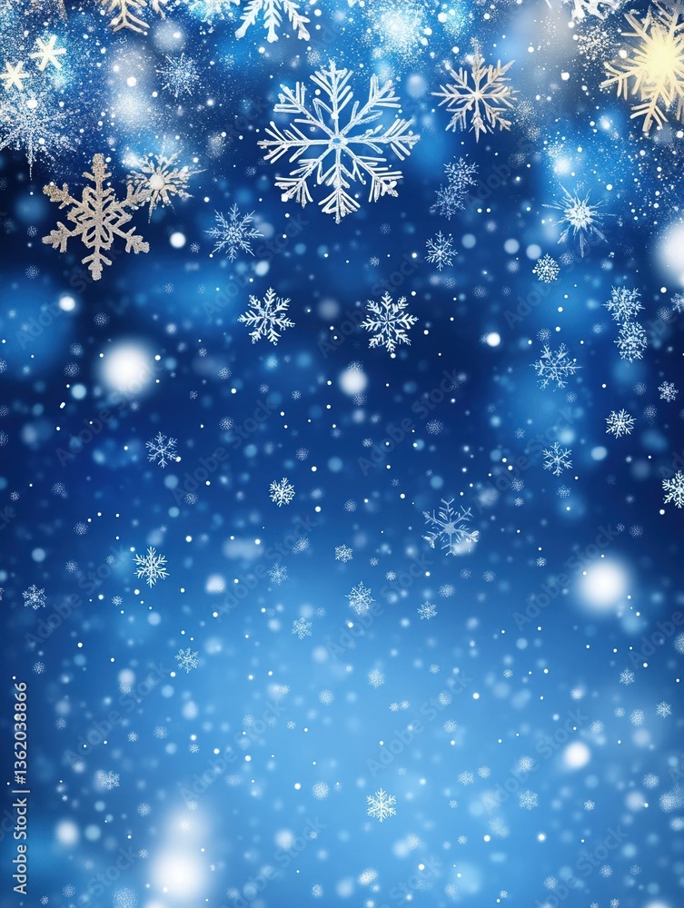 Poster abstract christmas background with falling snowflakes and sparkling stars on blue background with em