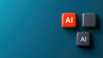 Colorful keyboard keys featuring the letters "AI" on a blue background represent the digital innovation and technological progress in artificial intelligence.