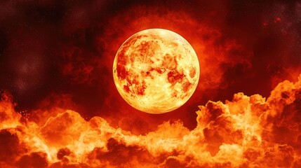 Fiery Celestial Orb: A Blood Moon's Inferno