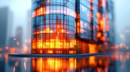 Obraz premium Modern Glass Skyscraper at Night Reflecting in City Water