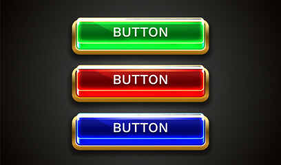 Light button, frame label, event bar casino, gold buttons with color. Vector illustration