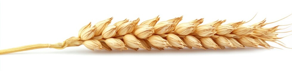Fototapeta premium Wheat Spike Close-up Isolated on White Background for Food Concepts
