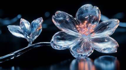 Chrome liquid Sakura cherry blossom flower. 3D render, modern design. Isolated holographic futuristic floral icon. Y2K, brutalism retro futurism concept.