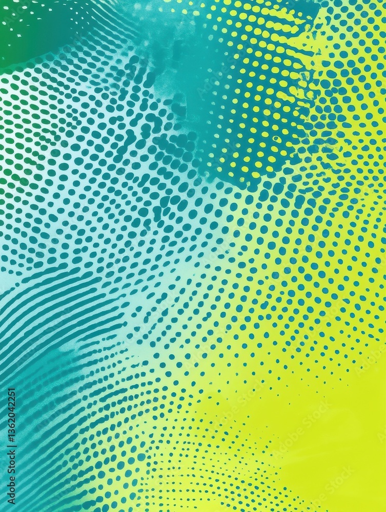 Poster teal and lime green halftone background featuring simple dots and shapes