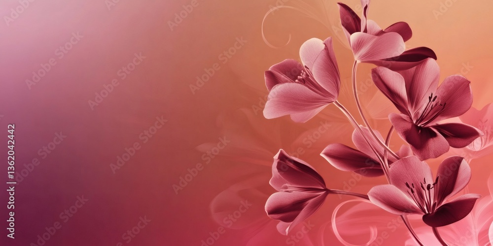 Aufkleber red flowers on gradient background with decorative swirls creating a beautiful design