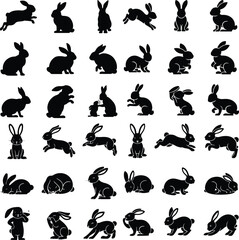 Easter rabbit silhouette vector set Rabbit silhouettes cute black rabbit Silhouette set ,On White big collection of rabbit silhouettes
