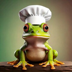 green frog wearing a chef's hat