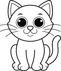 Cute Cartoon Cat Line Art Vector Illustration for Coloring Pages and Kids' Activities