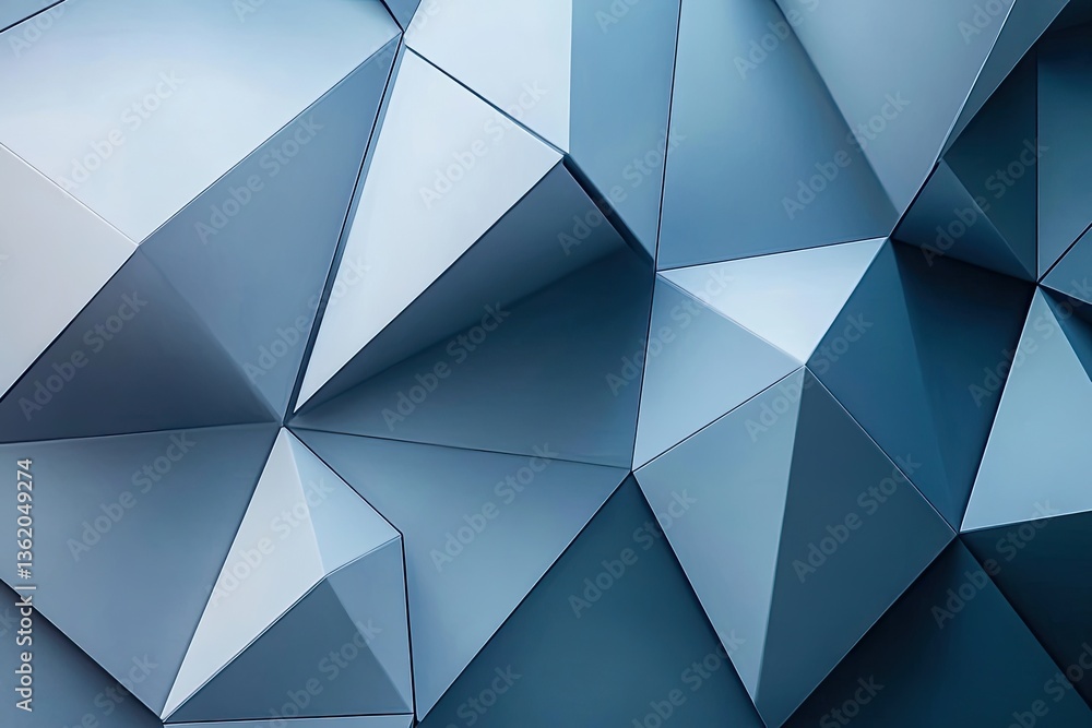 Poster abstract geometric pattern of overlapping triangles in shades of blue and gray. a 3d design with a m