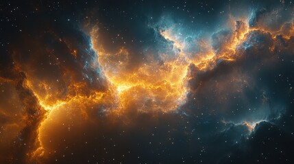 Obraz premium Fiery Nebula Lit By Stars Across A Dark Vast Universe