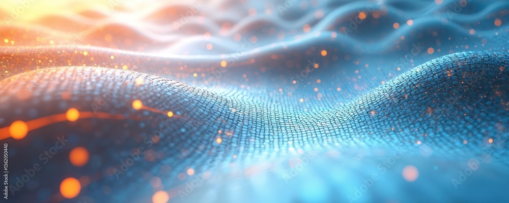 Poster abstract tech background. digital design with wave-like forms, glowing orange points. modern futuris