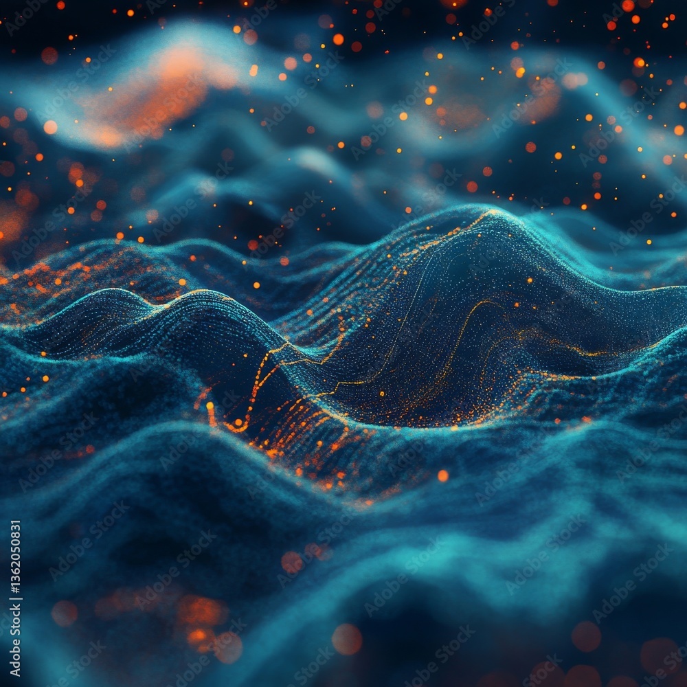 Aufkleber Abstract Data Visualization: Glowing Waves of Information with Sparkle Light Effect