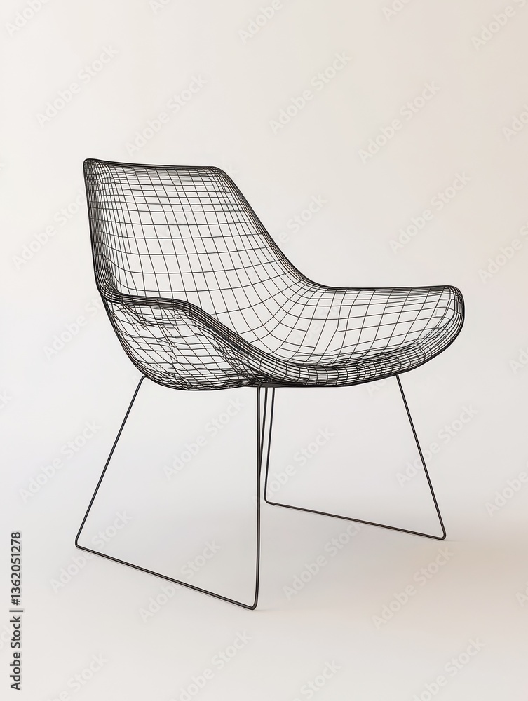 Poster minimalist and modern 3d rendered wireframe chair with a simple yet elegant design isolated on a cle