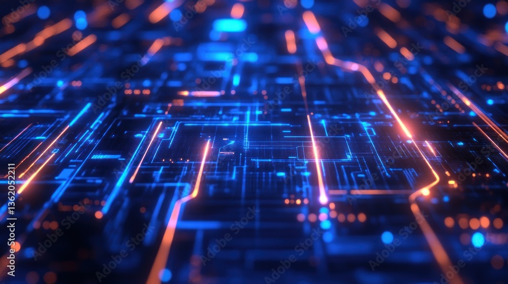 Poster abstract futuristic technological backdrop with vibrant circuits and lines