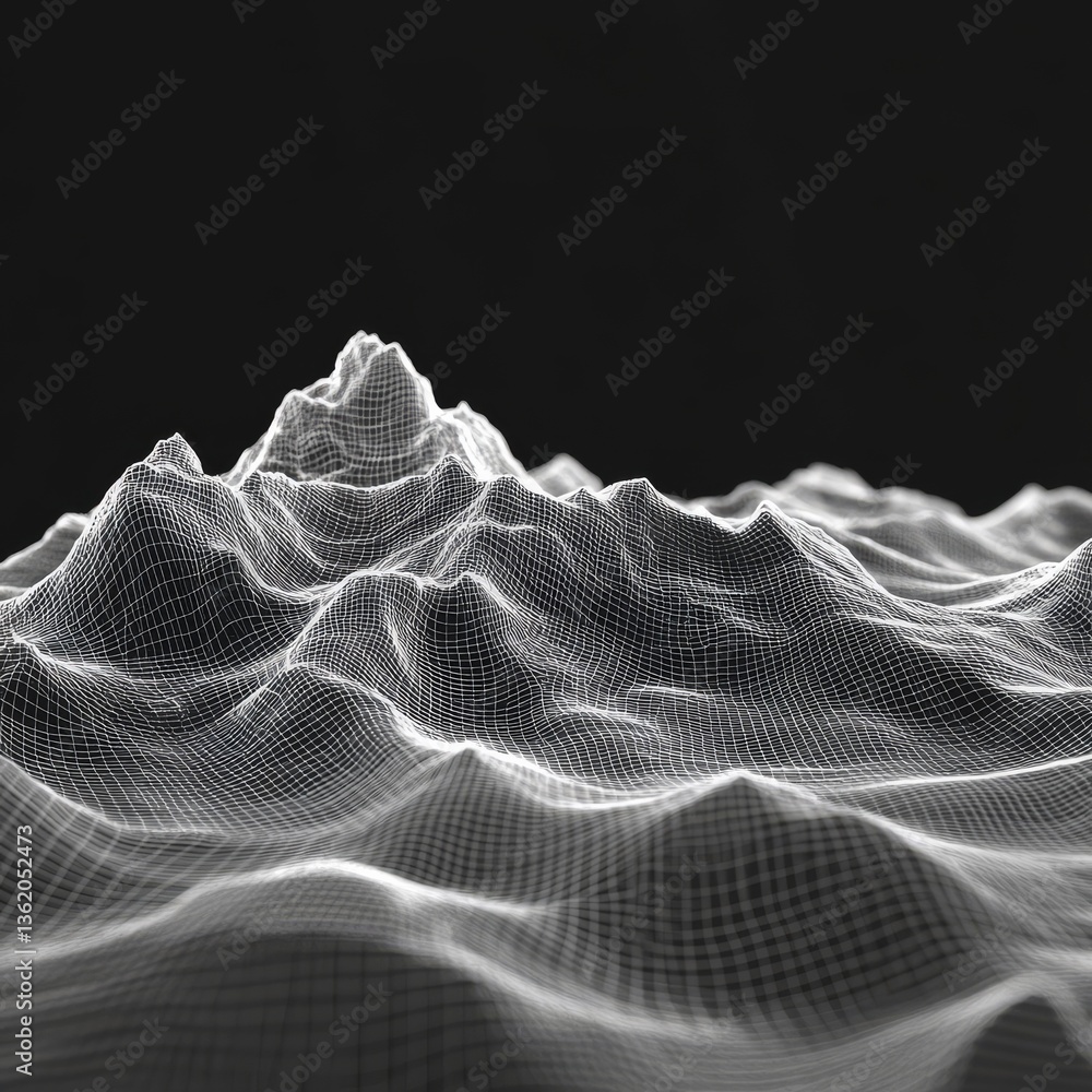 Fototapete abstract wireframe landscape: a digital representation of mountains with a minimalist grid design on
