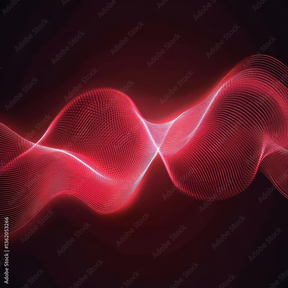 Poster abstract red neon light flowing in wave lines on dark background