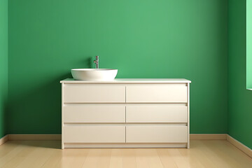 Modern bathroom vanity with sink minimalist design indoor space green wall contemporary style