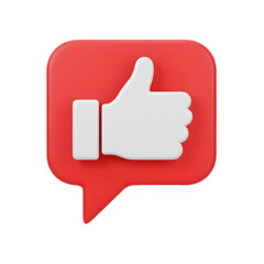 3D thumb up like icon in the red chat bubble transparent background