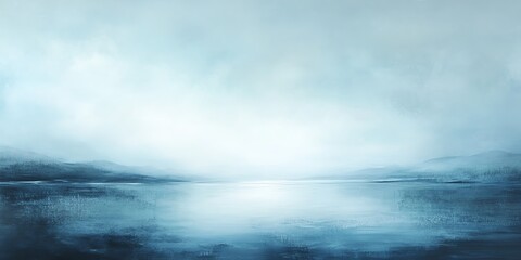 Serene, misty lake landscape. Tranquil blue hues evoke calm and peace. Perfect for meditation or relaxation themes.