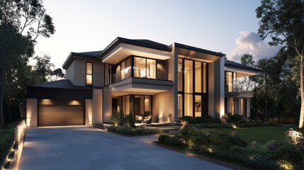 Fototapeta premium Modern suburban home design with contemporary architecture