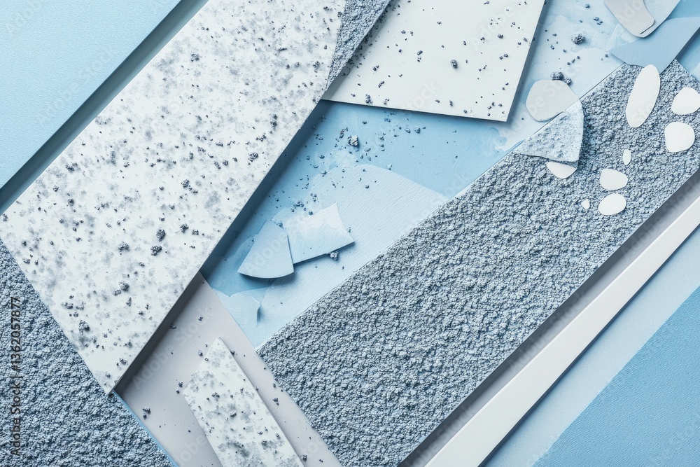 Poster abstract geometric shapes in cool, muted blue and gray tones. textured surfaces create a layered vis