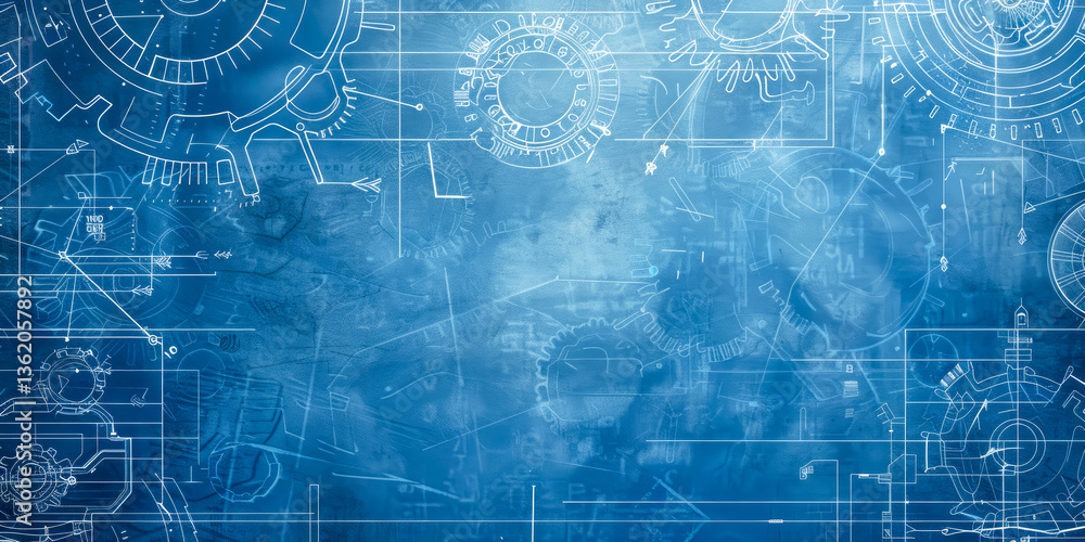 Poster a creative representation of gears and technical elements, illustrating innovation and the complexit