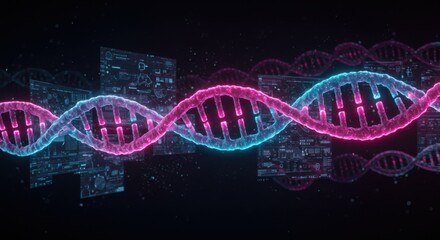 Cyberpunk DNA Strand with Holographic Data