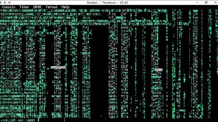 A video still showing a digital matrix code with green numbers on a black screen, viewed from a straight-on angle, evoking a tech or hacker theme. Live desktop wallpaper. - Powered by Adobe