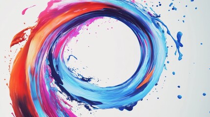 Fototapeta premium Abstract circle liquid motion flow explosion. Curved wave colorful pattern with paint drops on white background illustration