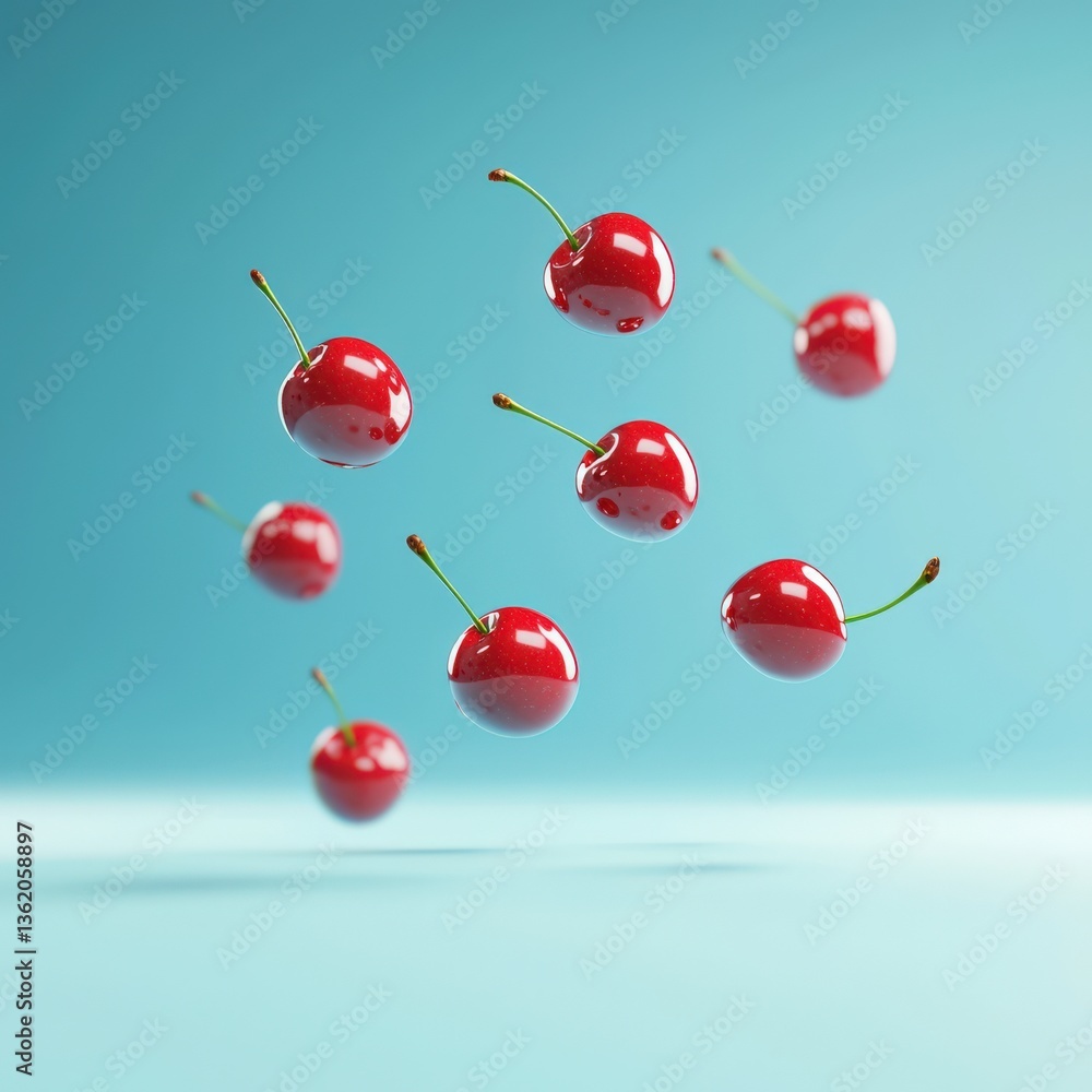 Poster cherry fruits floating in a virtual reality workspace