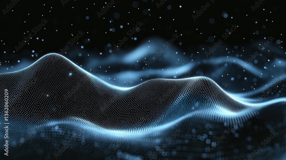 Poster futuristic abstract wave dot particle background isolate, abstract background with a wave of dots on