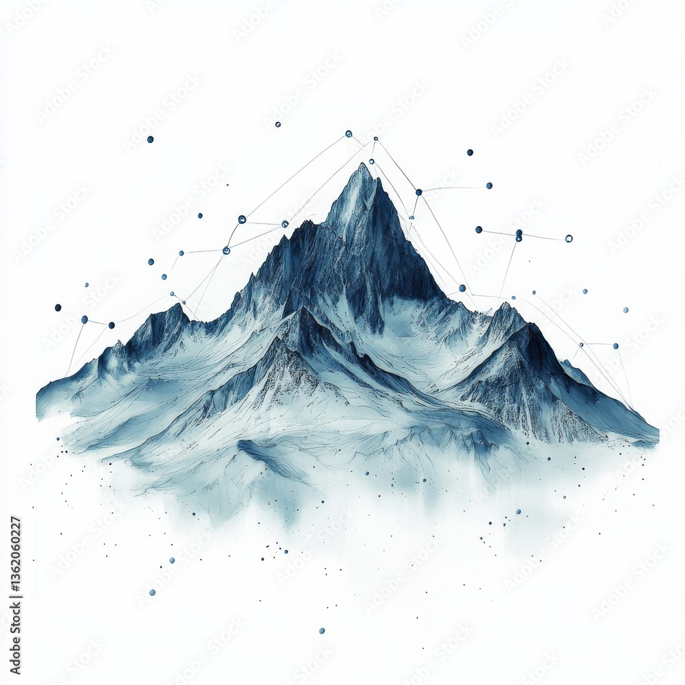 Aufkleber mystical mountainscape: a digital rendering of peaks and connections in serene blue hues with data n