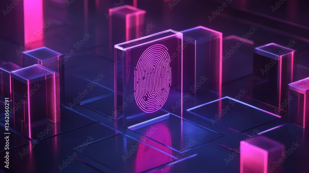 Poster digital fingerprint scanner, scan biometric identity and access password thru fingerprint, concept o