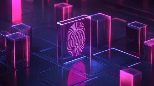Digital fingerprint scanner, scan biometric identity and access password thru fingerprint, concept of cybersecurity and data protection, security system, generative ai illustration