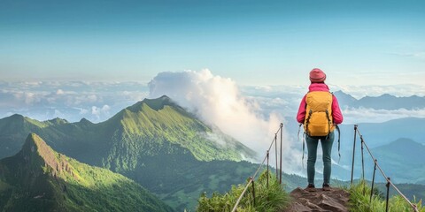 Naklejka premium Navigating through dense fog in high-altitude cloud forests.