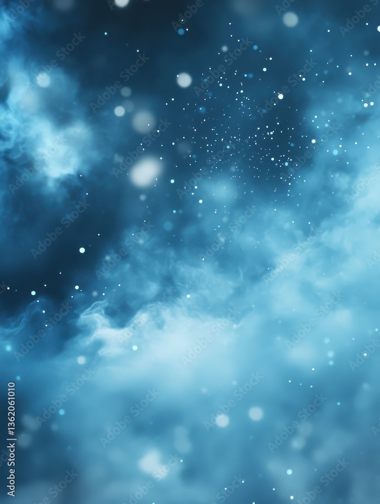 Poster a misty blue gradient with sparkling particles creating a serene effect.