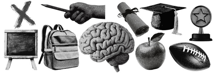 Set of school education halftone grunge vector design elements