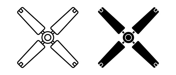 Celling Fan Icon Vector Set. Fan with rotating blades, cooling, ventilation or airflow symbol