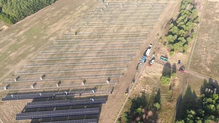 Aerial view solar farm construction