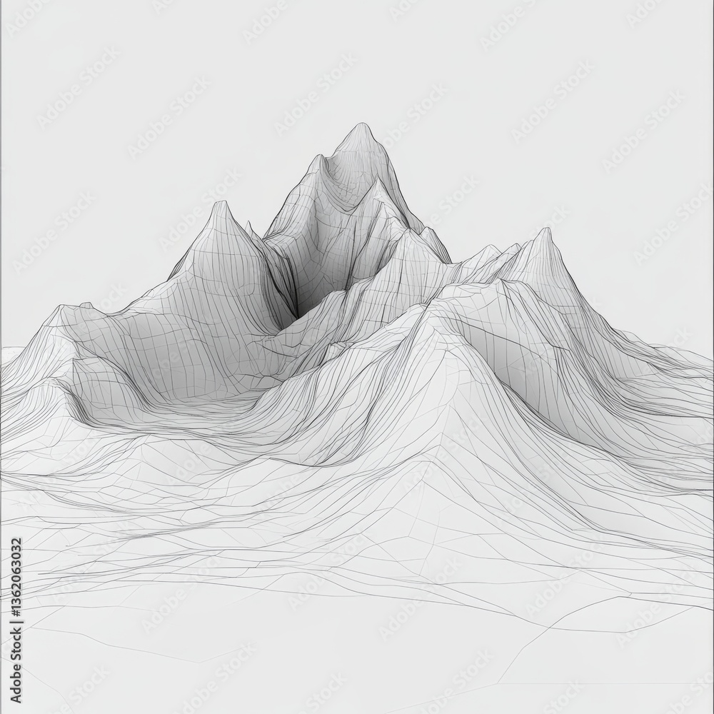 Fototapete wireframe mountains: a topographic visualization of undulating terrain and abstract landscape