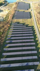 Fototapeta premium Solar panels in vertical aerial photo
