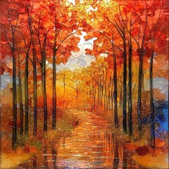 Obraz premium majestic autumnal forest stained glass