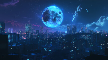 Night City Illuminated by a Blue Moon
