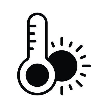 recommend clip art: A thermometer with a sun representing high temperatures and summer heat.