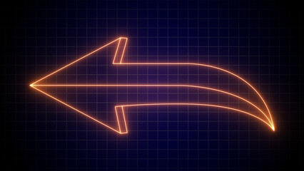 Neon directional arrow sign. Flashing neon icon to the left arrow. left arrow neon glow icon black background.