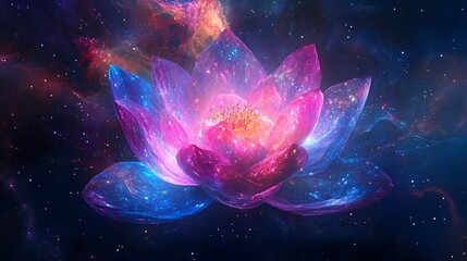 Mystical lotus flower in a starry galaxy, symbol of purity and rebirth