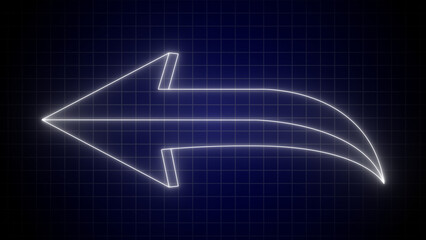 Neon directional arrow sign. Flashing neon icon to the left arrow. left arrow neon glow icon black background.