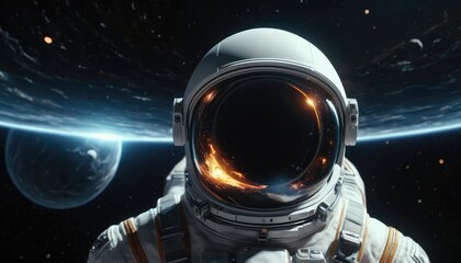 A futuristic astronaut experiencing extreme time dilation near a black hole