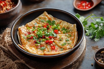 A bowl of Tianjin jianbing guozi with savory crepes